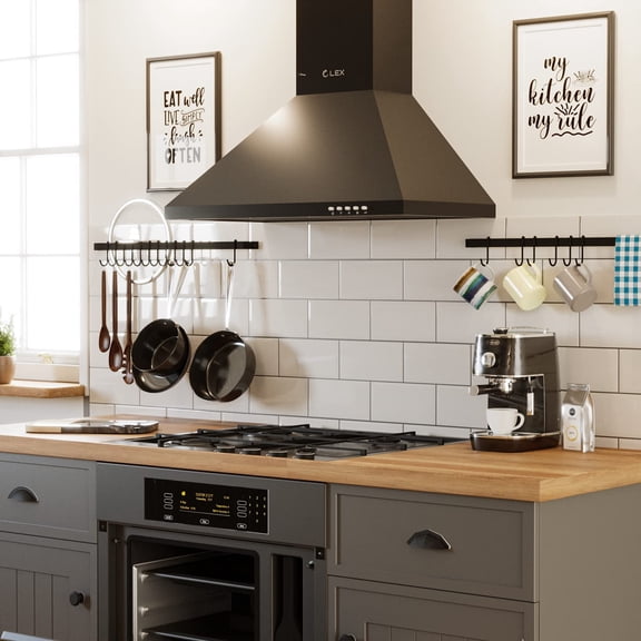 Casto 30" Gourmet Kitchen Rail with 15 S Hooks for Hanging Kitchen Utensils Set and Cookware, Iron, Frosty Black