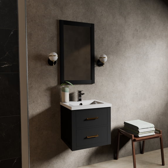 Castor 20 in W Black Single Bath Vanity and Acrylic Top