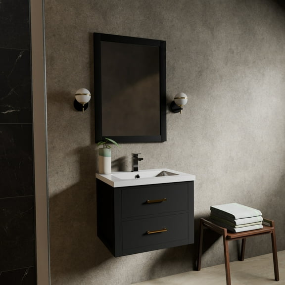 Castor 24 in W Black Single Bath Vanity and Acrylic Top