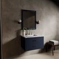 thumbnail image 1 of Castor 30 in W Blue Single Bath Vanity Carrara Marble Top and 28 in Mirror, 1 of 11