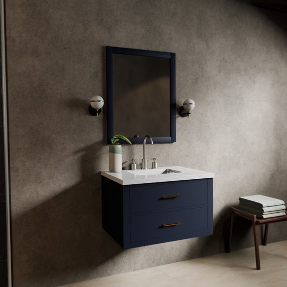 Castor 30 in W Blue Single Bath Vanity, White Quartz Top, and Faucet Set