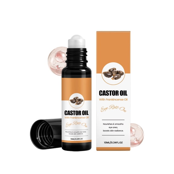 Castor Oil Eye Roll On with Frankincense Oil - Cooling Eye Roller - Regenerating Eye Care - for Wrinkles, Dark Circles, Puffiness - with Natural Organic Oils - 10 ml