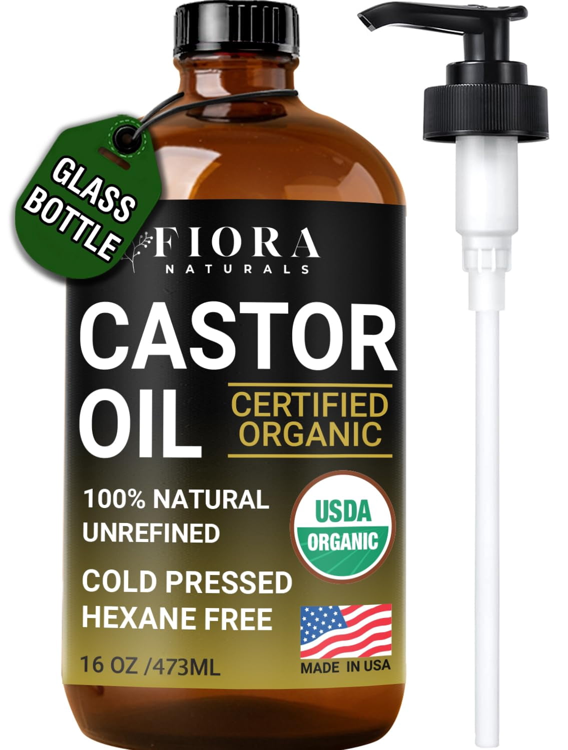 Castor Oil Organic Cold Pressed Unrefined Glass Bottle - 16 oz