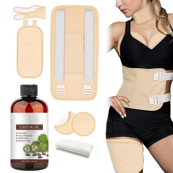 Castor Oil Pack Wrap with 100ml Castor Oil, Adjustable Castor Oil Packs for S to Plus Size, Castor Oil Wrap Castor Oil Body Compress Pack Wraps for Entire Body Stomach Neck