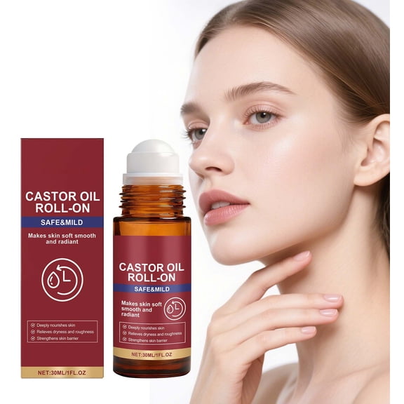 Castor Oil Roll-On Essence for Eyes, Deeply Nourishes Smoothes and Enhances Brightness, Reduces Dark Circles and Fine Lines, 30ml Roller for Natural Eye Care