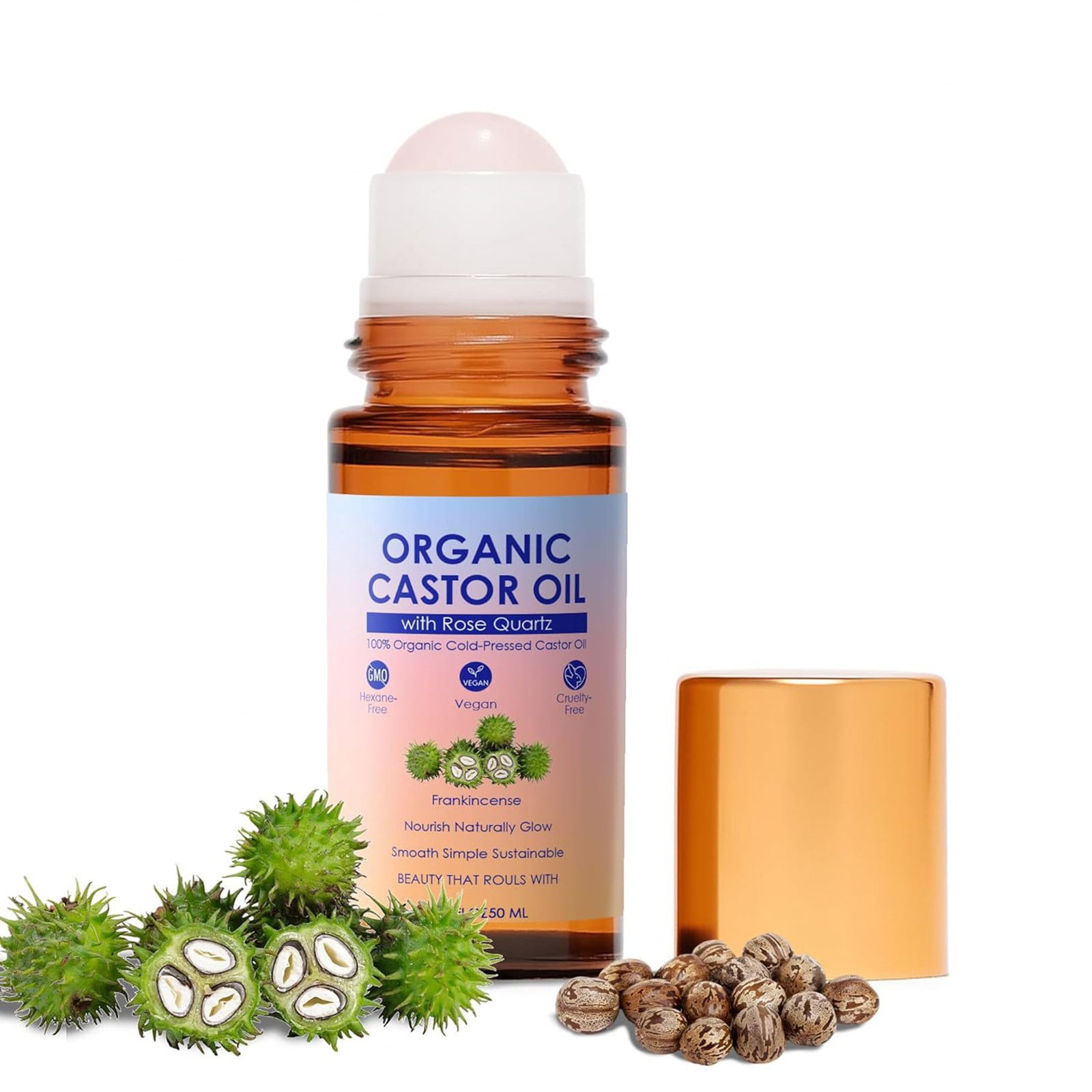 Castor Oil for Face,Organic Castor Oil Roll On,Organic Golden Castor Oil Roll-On with Roller,Castor Oil Roller Ball(50ml/1.69fl.oz)