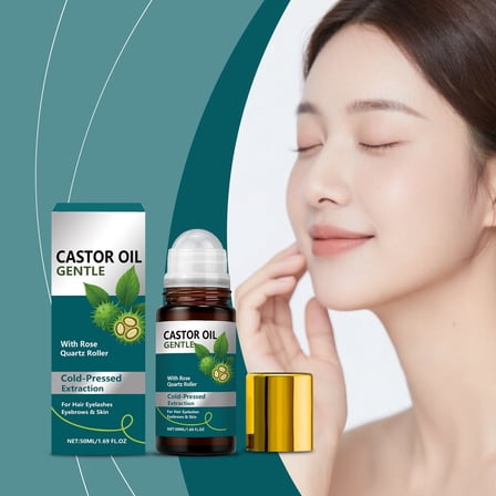 Castor Oil Rose Quartz Roller for Eyebrows and Eyelashes Nourishing 50ml - Ideal for Beauty Enthusiasts, Skincare Lovers, Self-Care Routines, Natural Wellness