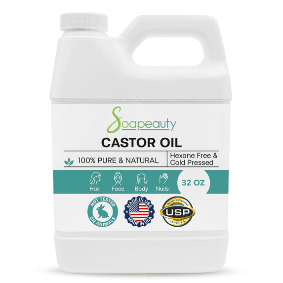 Soapeauty Cold Pressed Castor Oil | 100% Pure Natural USP Grade Promotes Healthy Skin & Hair | Hexane Free | Thickens Eyebrows & Lengthens Eyelashes | 32 fl oz