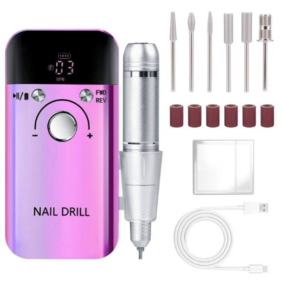 45000RPM Cordless Electric Nail Drill File for Acrylic Gel Nails Polishing Removing, Portable Efile with Drill Bits Kit for All Nail Care, Manicure Polishing, Shaping Gel Removal at Home Salon