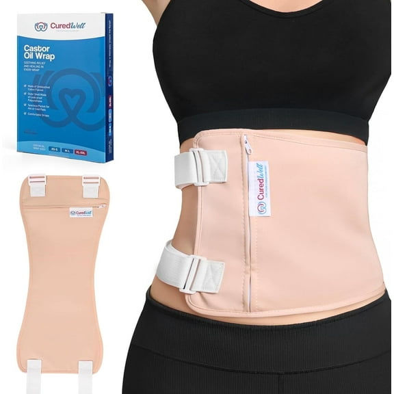 CuredWell Men’s and Women’s Castor Oil Pack Wrap, Reusable Organic Cotton Stomach Wrap, Size EX-XXL