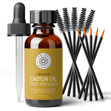 Castor Oil for Eyelashes and Eyebrows - Brow and Lash Growth Serum - 1 fl oz - Pure Body Naturals