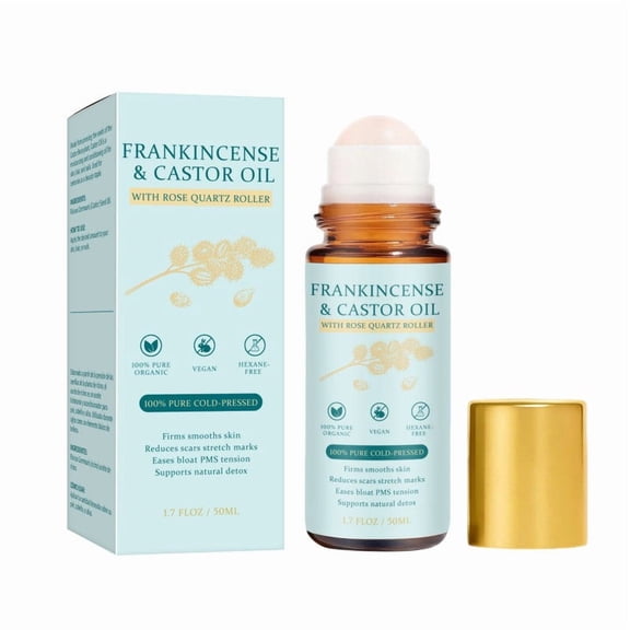 Castor Oil with Rose Quartz Roller, Pure Cold-Pressed, for Skin Firming