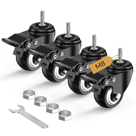 Castor Wheels 50mm Total Locking Stem Castors Set of 4 Heavy Duty, M8 x 1.25 x 25mm (Stem Diameter 8mm, Length 25mm) Threaded Casters with Brakes Trolley Furniture Swivel Caster Wheels