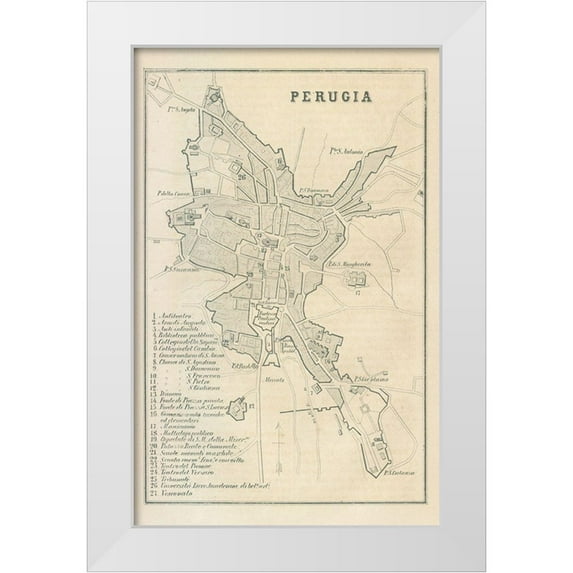 Castro 17x24 White Modern Wood Framed Museum Art Print Titled - Perugia Italy - Castro 1870