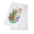 thumbnail image 1 of Castro, California, Gay Pride, Vintage Watercolor Skyline (100% Cotton Tea Towel, Decorative Hand Towel, Kitchen and Home), 1 of 3