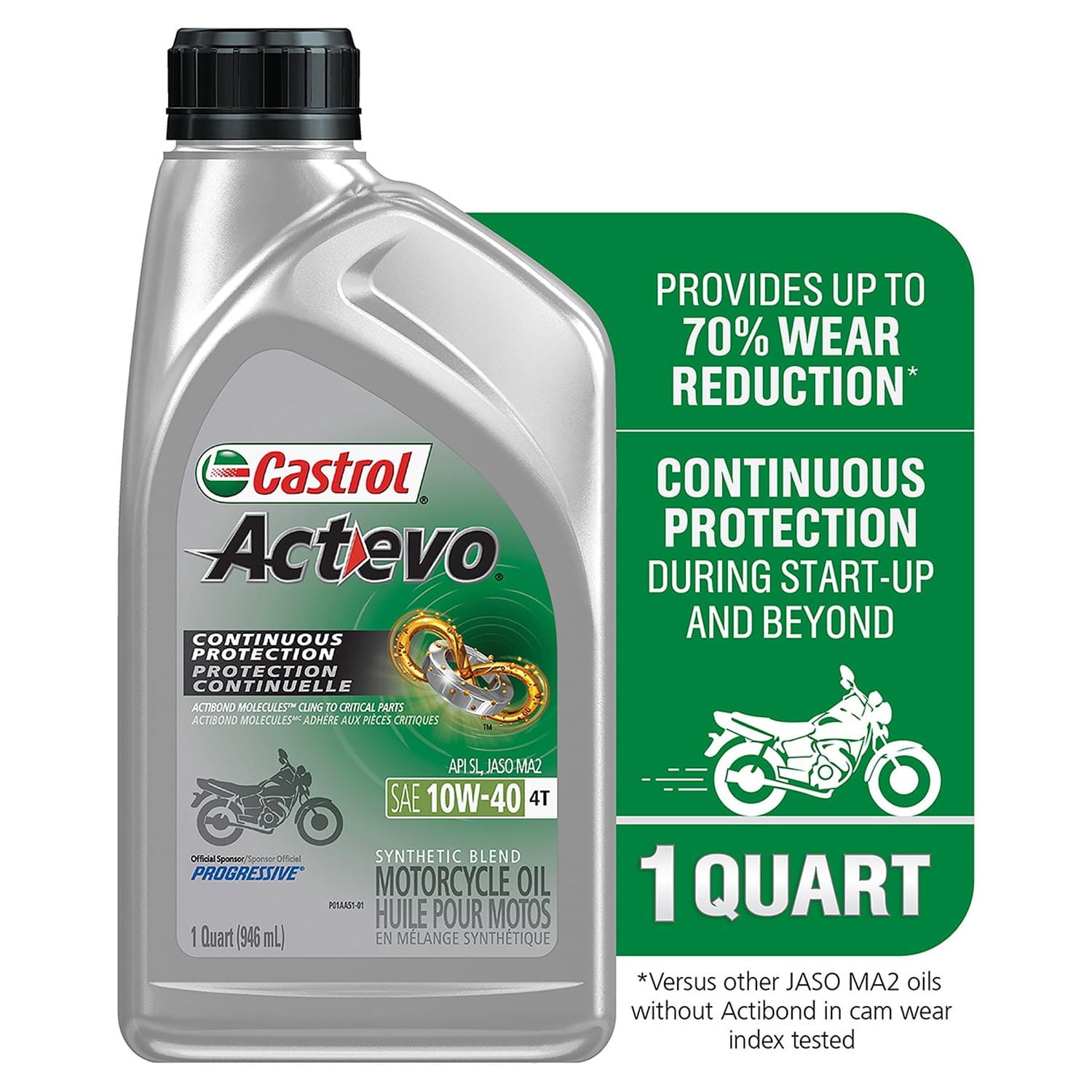 Castrol Actevo 4T 10W-40 Part Synthetic Motorcycle Oil, 1 Quart 