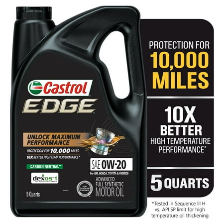 Castrol EDGE 0W-20 Advanced Full Synthetic Motor Oil, 5 Quarts