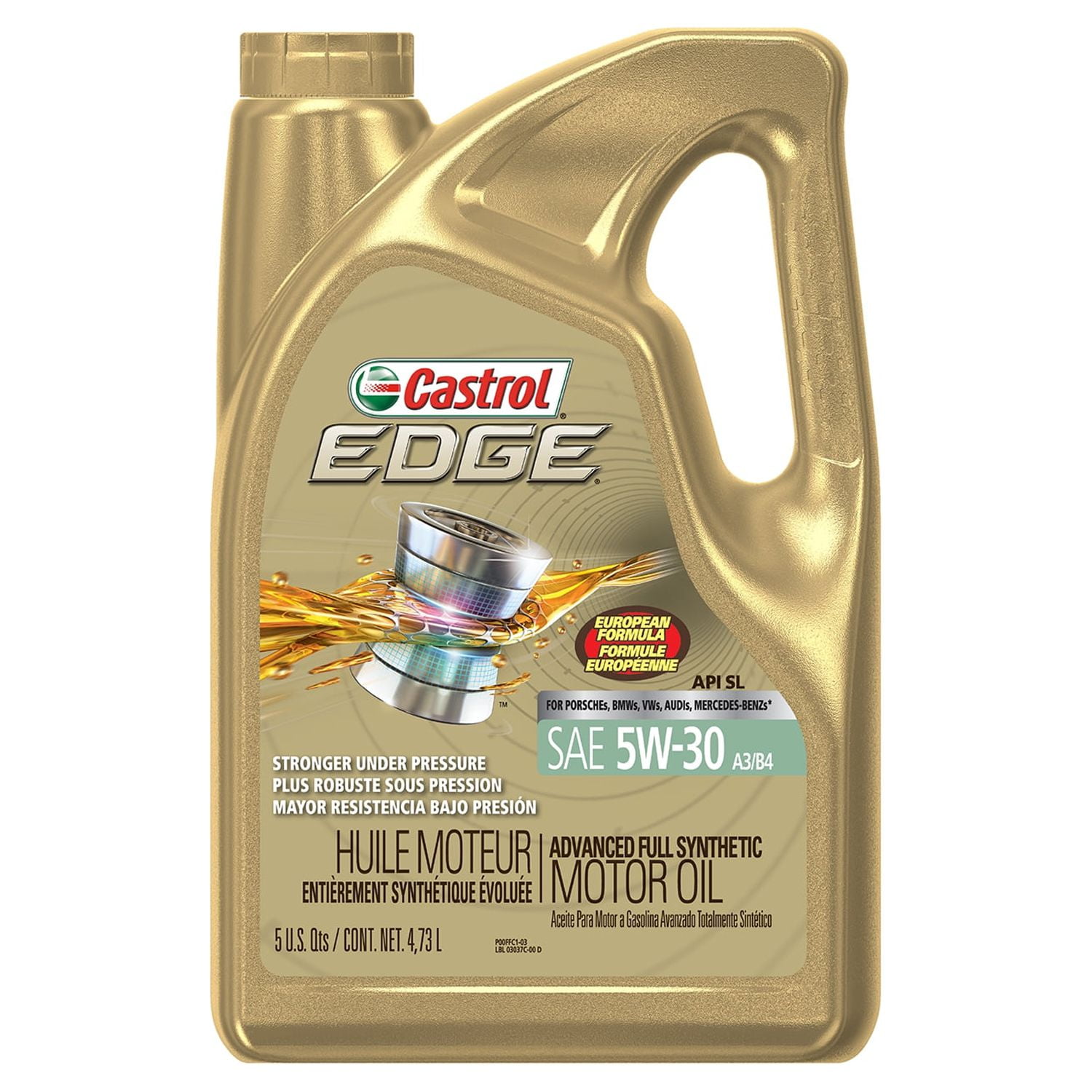 Castrol EDGE Euro 5W-30 A3/B4 Advanced Full Synthetic Motor Oil, 5 Quarts