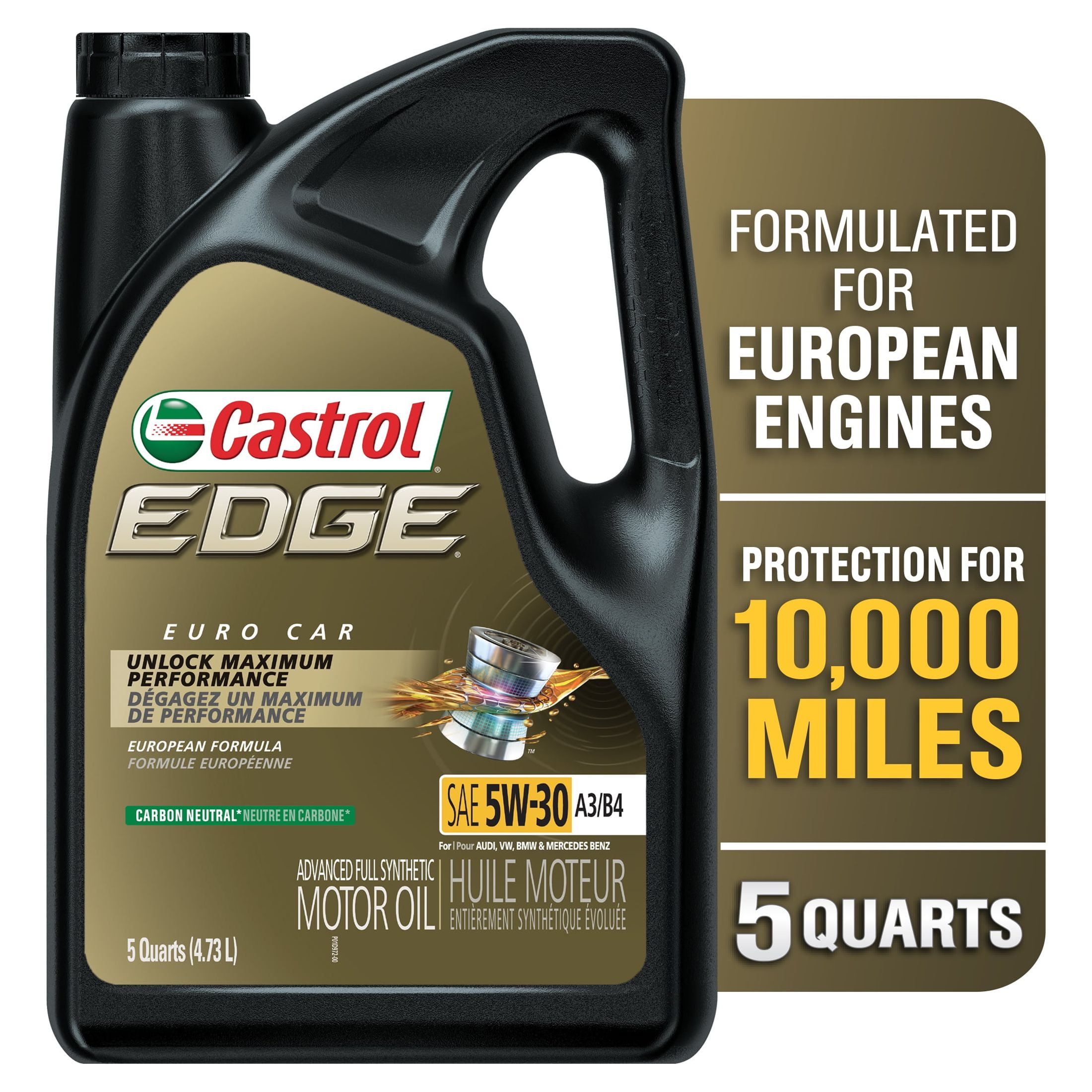 Castrol EDGE Euro 5W-30 A3/B4 European Advanced Full Synthetic Motor Oil, 5  Quarts