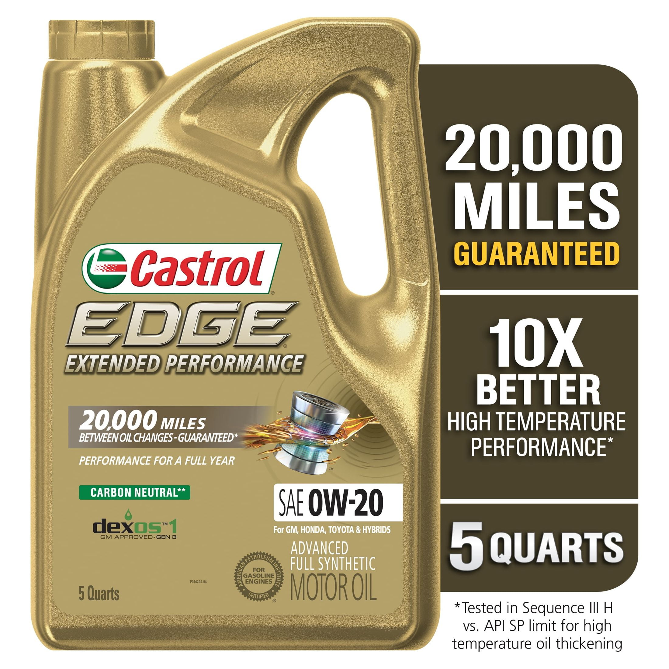 Castrol EDGE Extended Performance 0W20 Advanced Full Synthetic Motor Oil, 5 Quarts Castrol EDGE Extended Performance 0W20 Advanced Full Synthetic Motor Oil, 5 Quarts