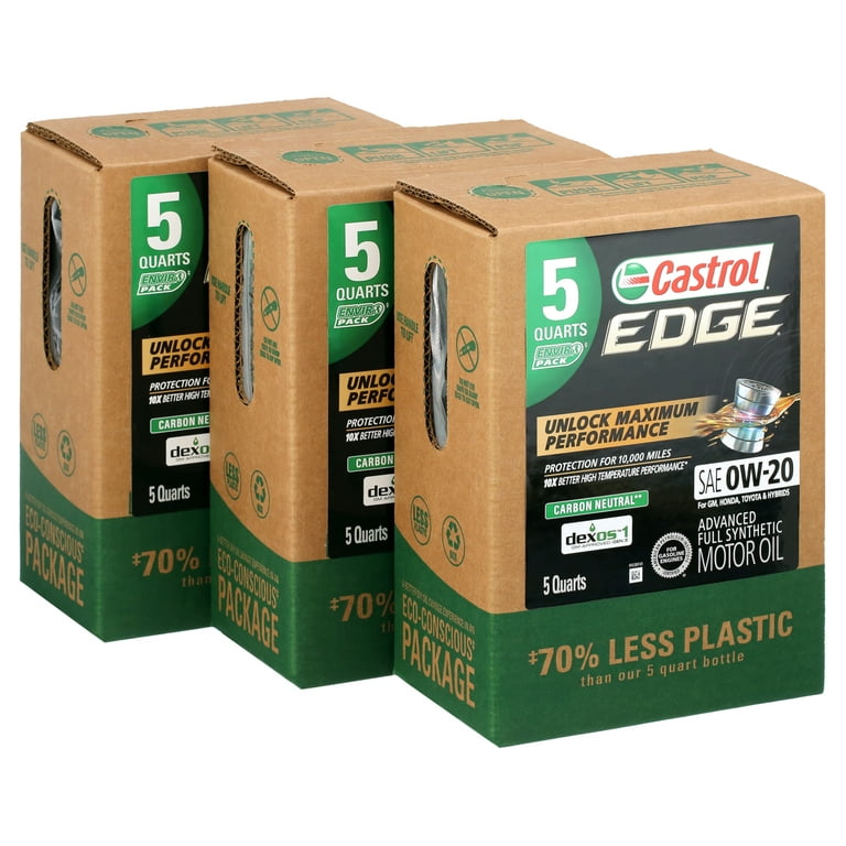 Castrol Edge 0W-20 Advanced Full Synthetic Motor Oil, 5 Quarts Eco Pack, Case of 3