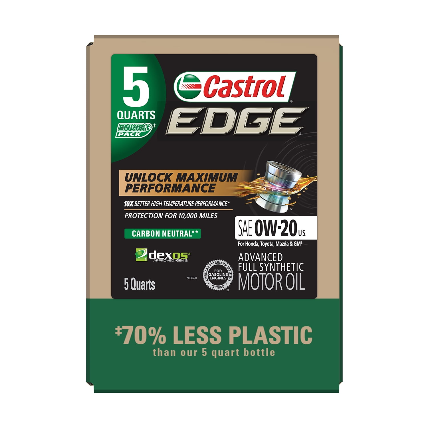 Castrol Edge 0W-20 Advanced Full Synthetic Motor Oil, 5 Quarts Eco Pack