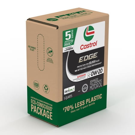 Castrol Edge 0W-20 Advanced Full Synthetic Motor Oil, 5 Quarts Eco Pack