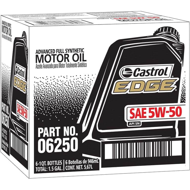 Castrol Edge Advanced Full Synthetic Motor Oil 5W-50, 1 Qt, 6 Pack