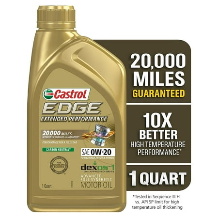 Castrol EDGE Extended Performance 0W-20 Advanced Full Synthetic Motor Oil, 1 Quart, Case of 6
