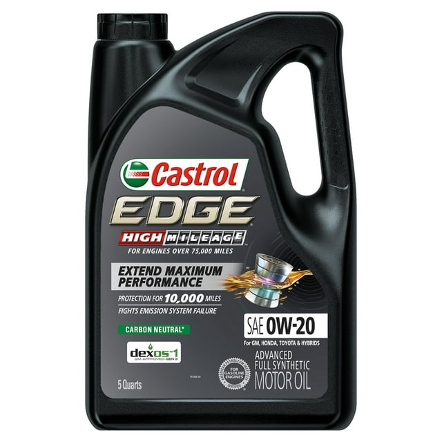Castrol Edge High Mileage 0W-20 Advanced Full Synthetic Motor Oil, 5 Quarts