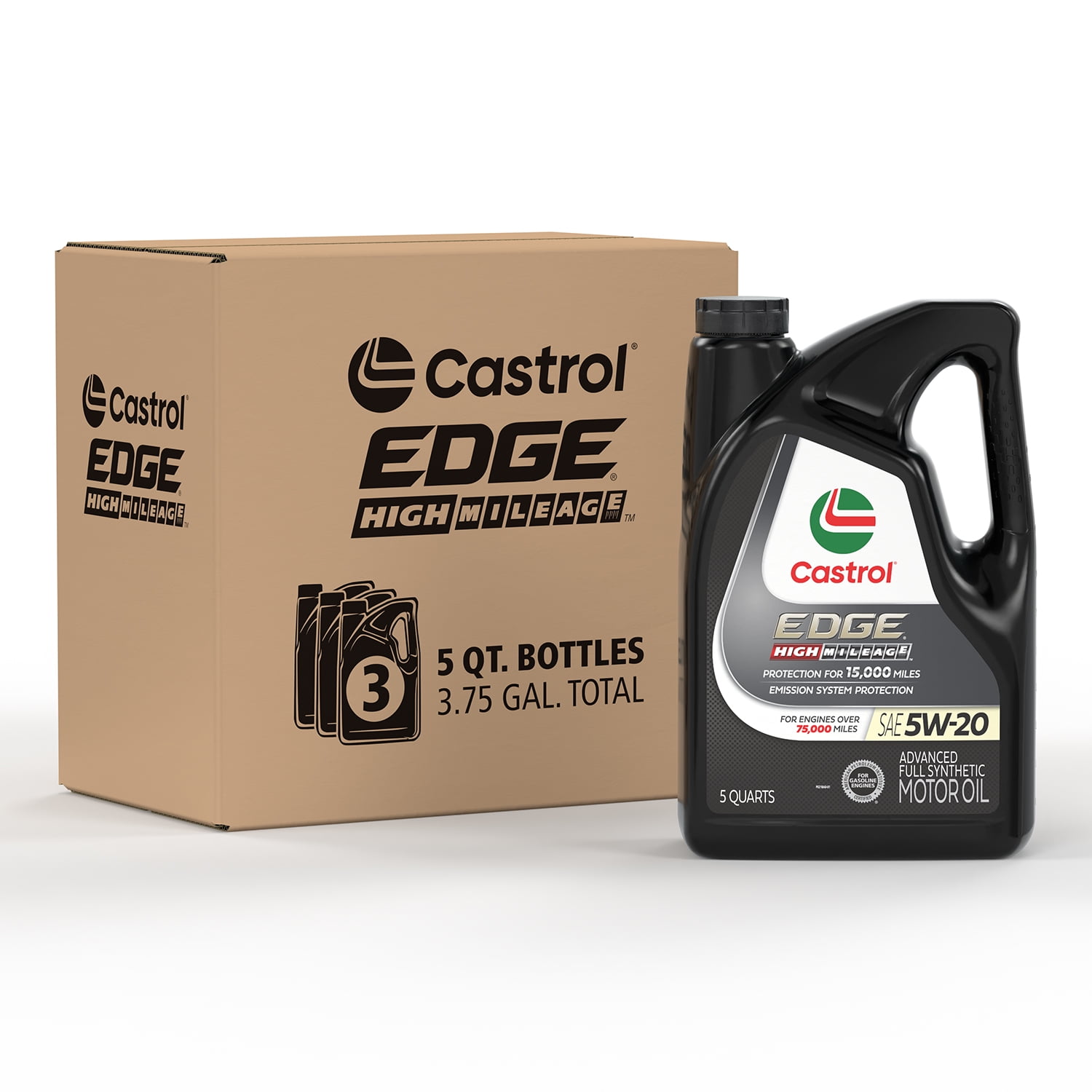 Castrol Edge High Mileage 5W-20 Advanced Full Synthetic Motor Oil, 5 Quarts, Case of 3