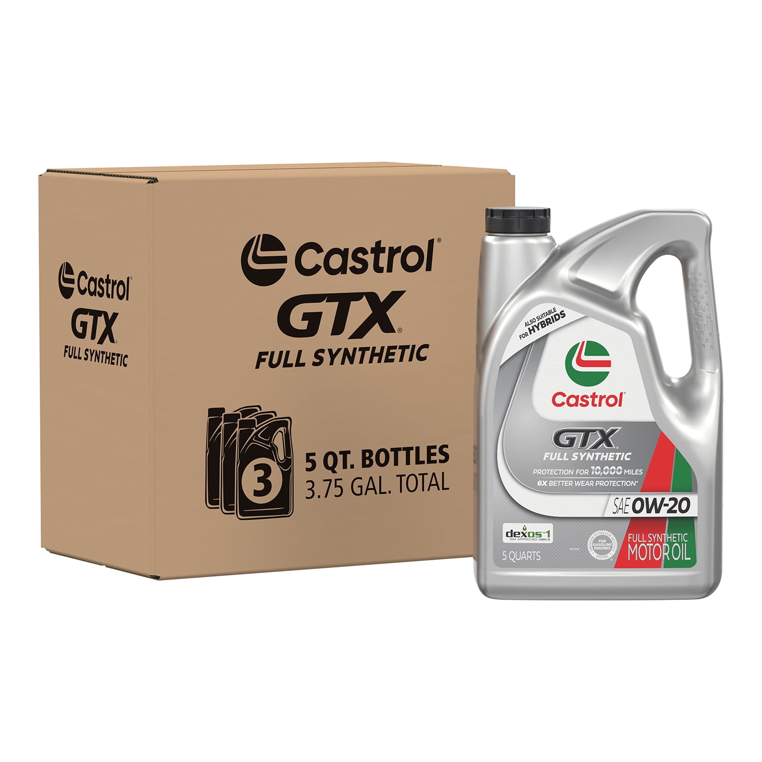 Castrol GTX Full Synthetic 0W-20 Motor Oil, 5 Quarts, Case of 3