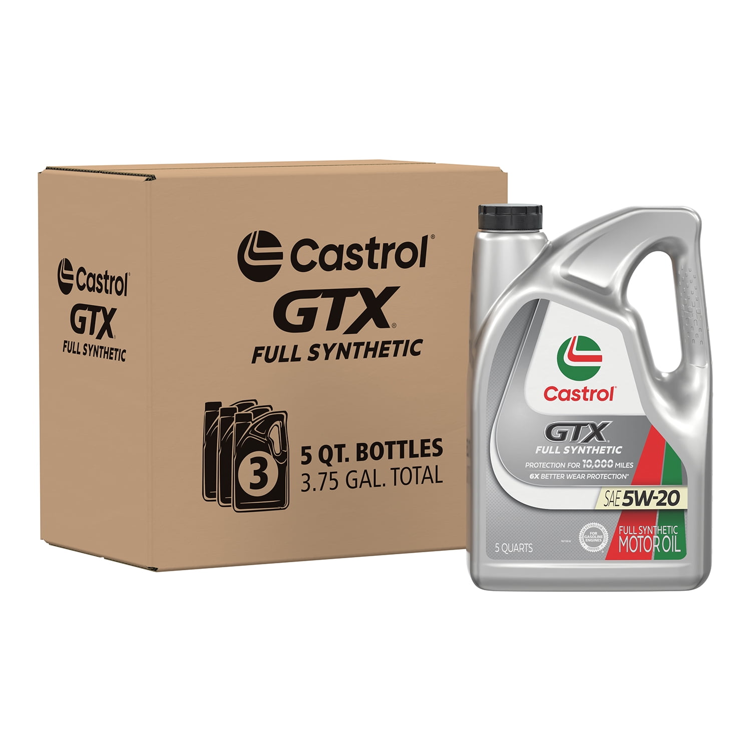 Castrol GTX Full Synthetic 5W-20 Motor Oil, 5 Quarts, Case of 3
