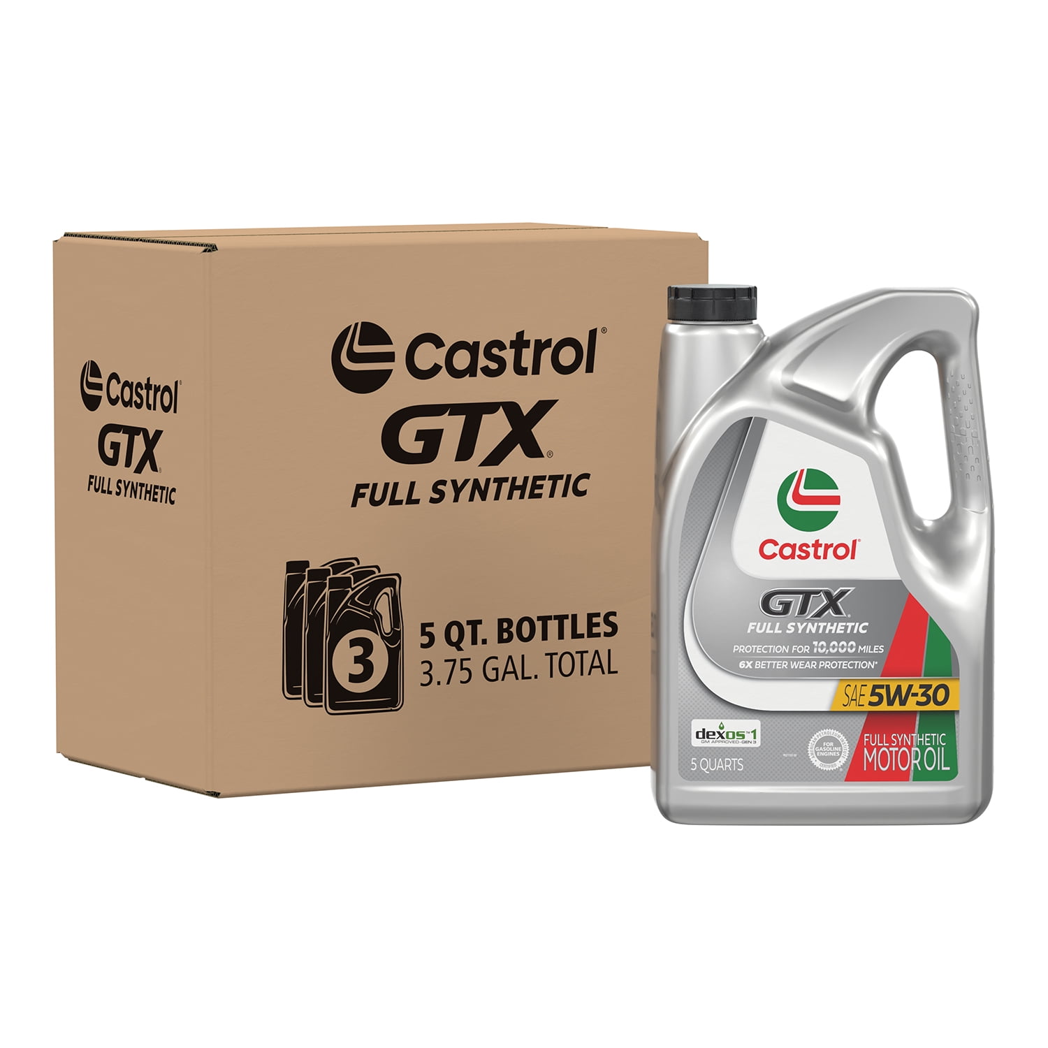 Castrol GTX Full Synthetic 5W-30 Motor Oil, 5 Quarts, Case of 3 - RFID
