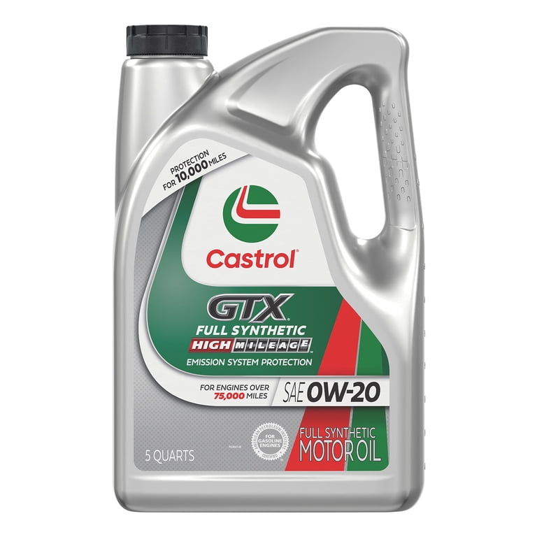 Castrol GTX Full Synthetic High Mileage 0W-20 Motor Oil, 5 Quarts