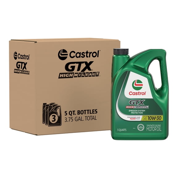 Castrol GTX High Mileage 10W-30 Synthetic Blend Motor Oil, 5 Quarts, Case of 3