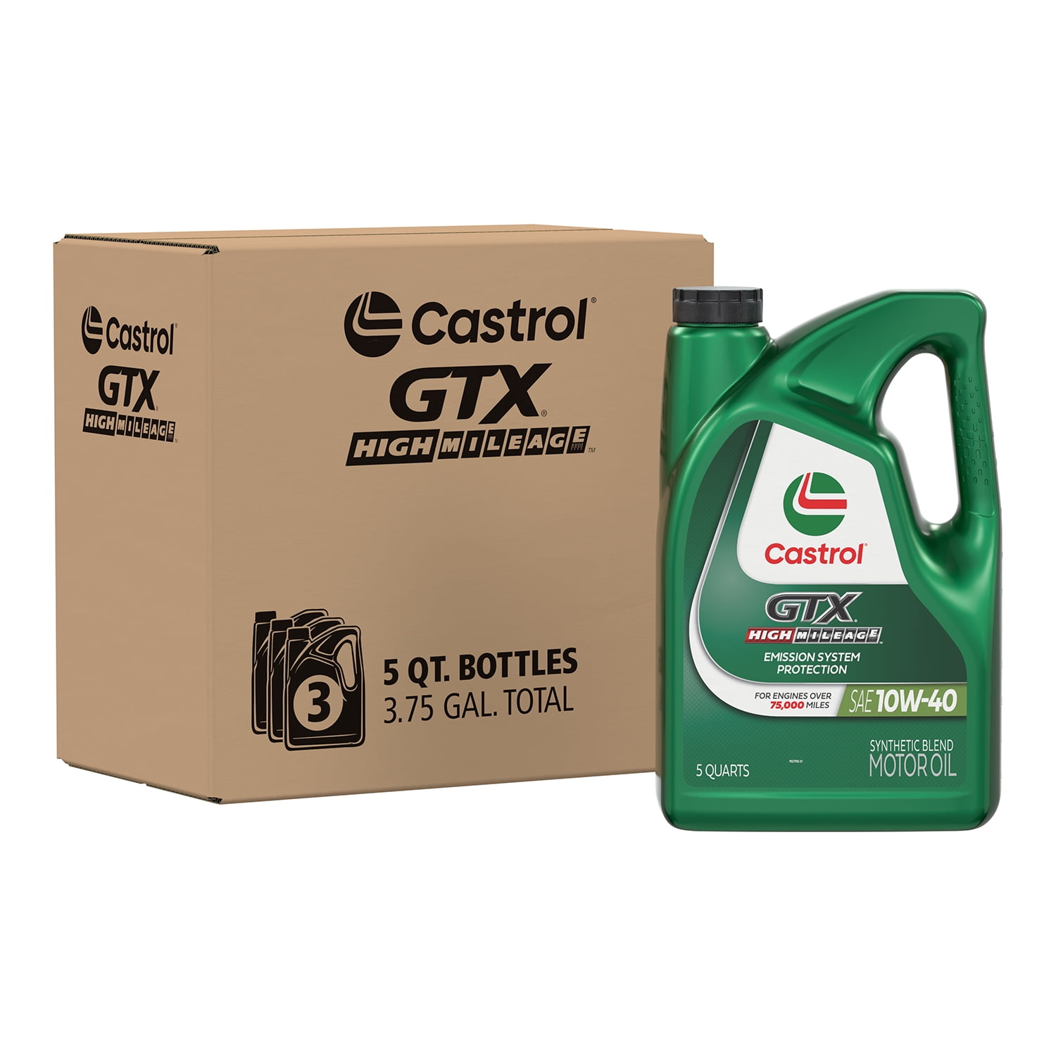 Castrol GTX High Mileage 10W-40 Synthetic Blend Motor Oil, 5 Quarts, Case of 3