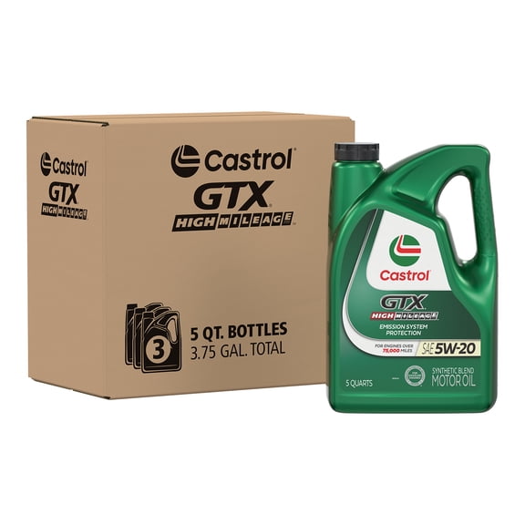 Castrol GTX High Mileage 5W-20 Synthetic Blend Motor Oil, 5 Quarts, Case of 3