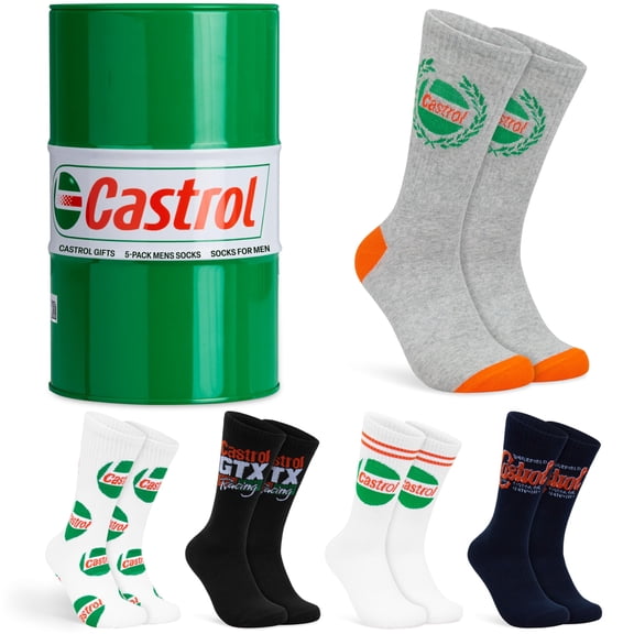 Castrol Mens Calf Socks 5 Pack Polyester Branded Gift Set