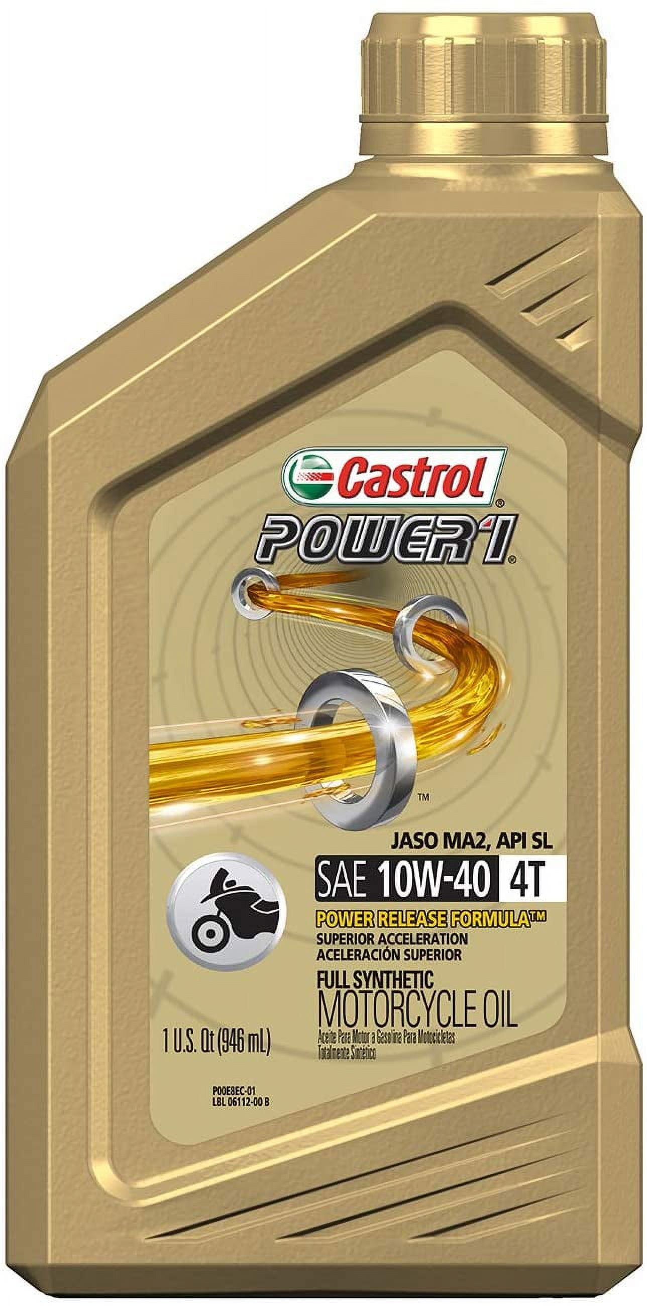  Castrol Power1 4T 5W-40 Full Synthetic Motorcycle Oil, 1 Quart,  Pack of 6 : Automotive