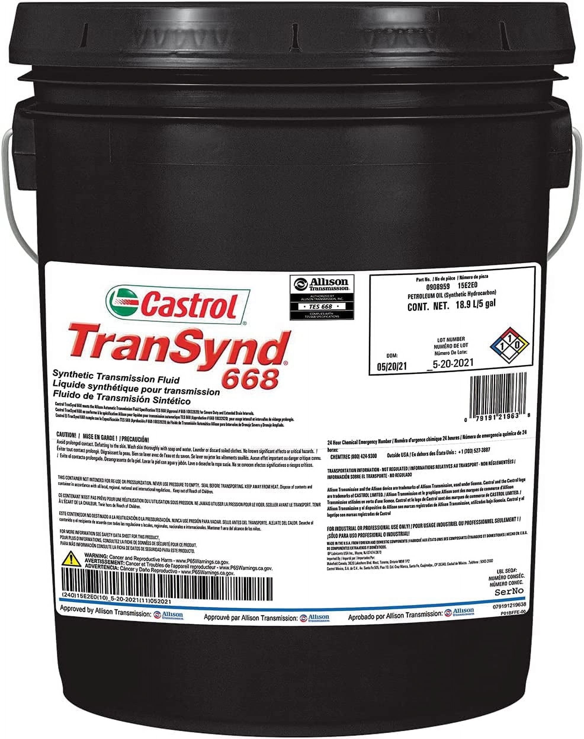 Castrol TranSynd 668 Synthetic Automatic Transmission Fluid, 5 gal