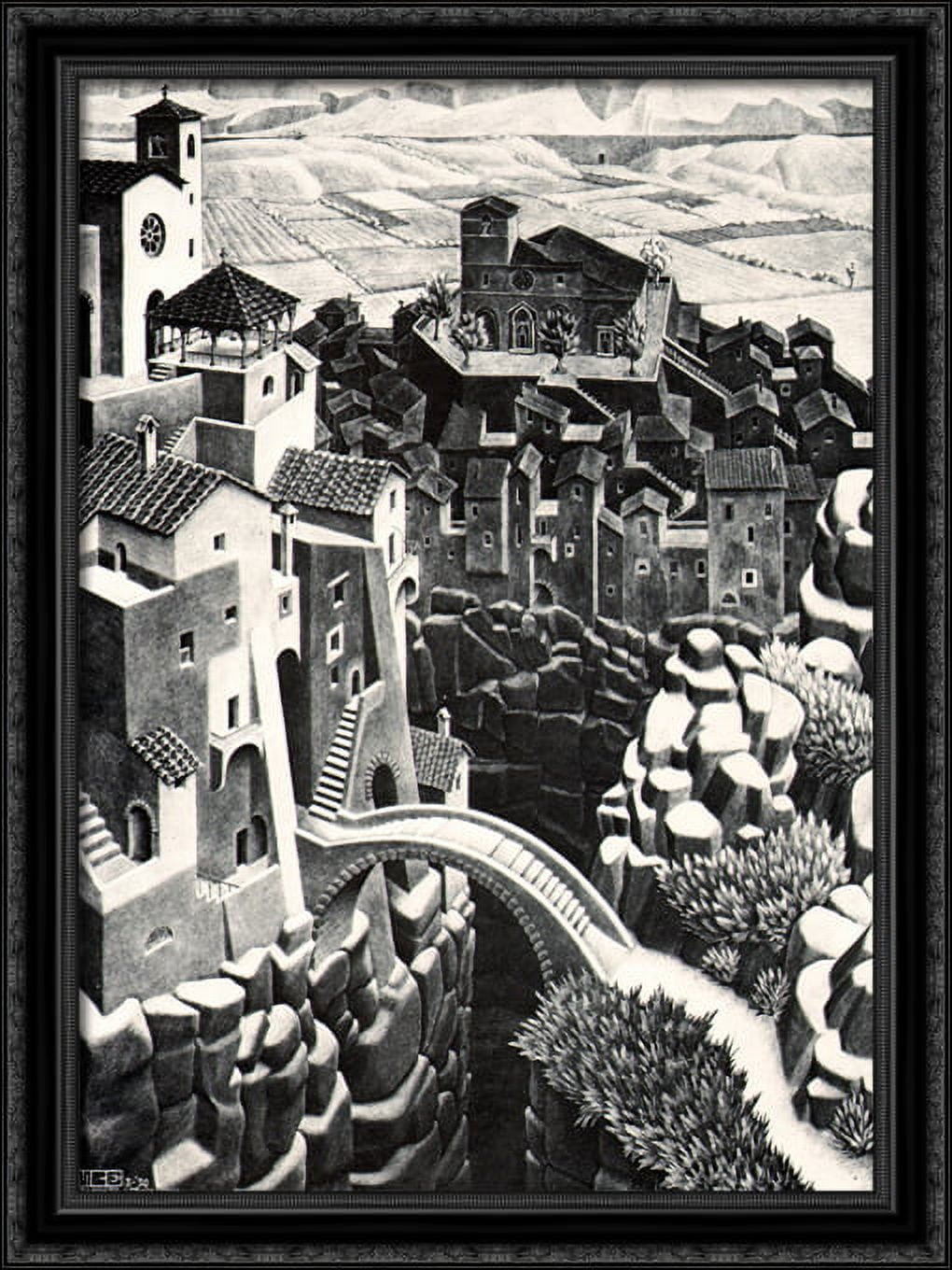 Castrovalva X Large Black Ornate Wood Framed Canvas Art By M C Escher Walmart Com