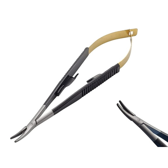 Castroviejo Micro Needle/Suture Holder Driver w/ TC Inserts 5.5 Inches (Curved Tip) Artman Instruments