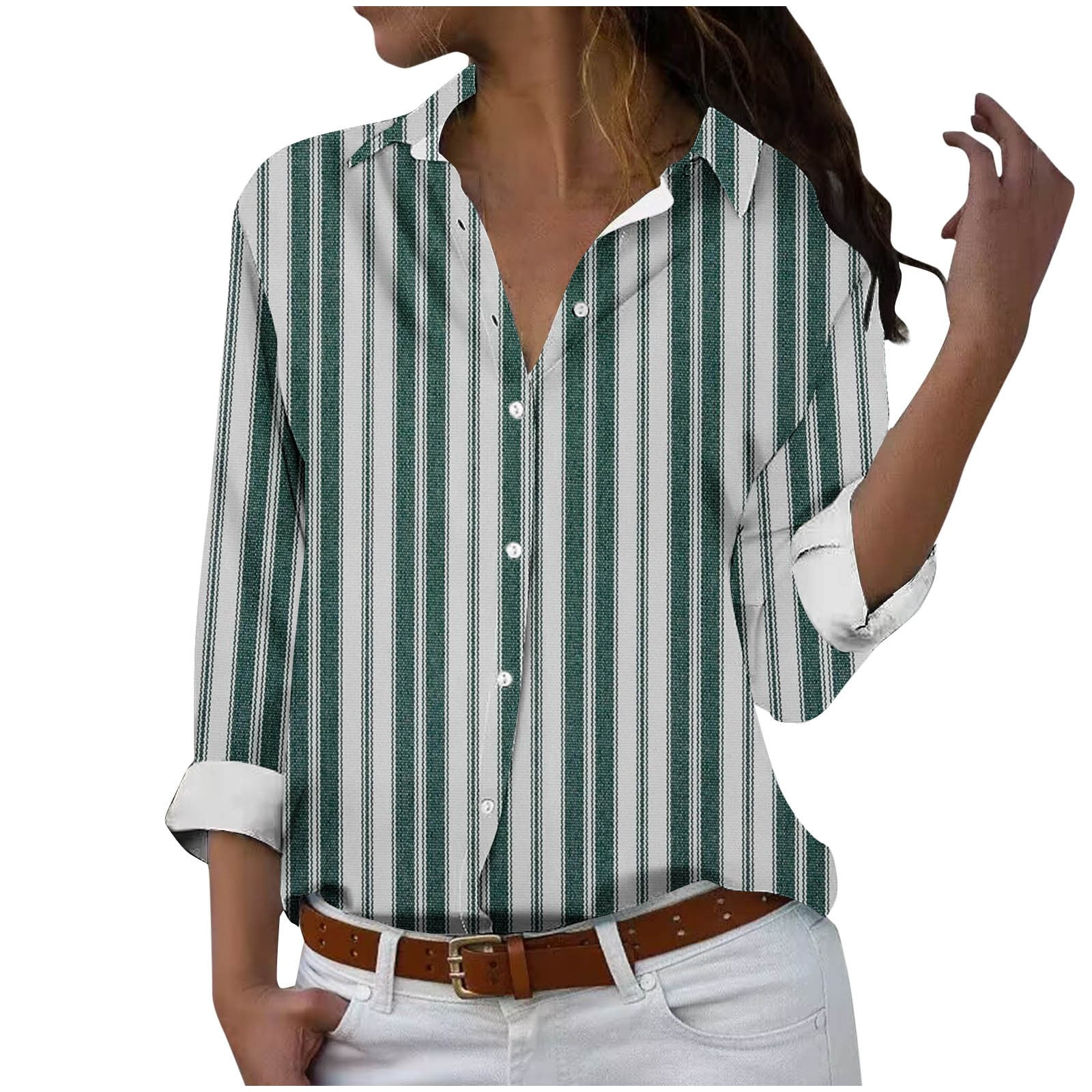 Relaxed Striped Button-Down Shirt Blouse