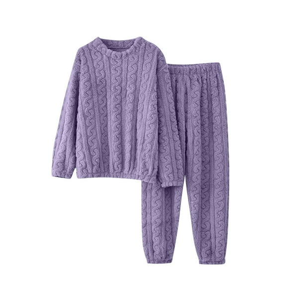 Casual 2 Piece Outfit for Women New Loungewear Sets for Women Warm Cozy Flannel Pajamas Soft Fuzzy Tops and Pants Sleepwear 2 Piece Winter Outfits Purple One Size