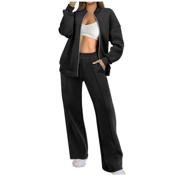 Casual 2 Piece Outfits for Women Two Piece Lounge Sets for Women Spring Women 2 Piece Outfits Set Oversized Zip Up Sweatshirt Jacket Sweatpant Matching Sweat Sets Fall Sweatsuit
