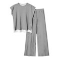 thumbnail image 1 of Casual 2 Piece Outfits Womens Summer Tracksuit Round-Neck Loose Sleeveless Tops and Trousers Suit High Waist Pants Sets Plus Size Solid Color Full Set Loungewear, 1 of 4