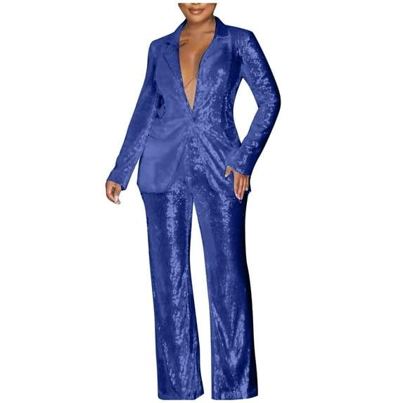 Casual 2 Piece Outfits for Women Pants Sets Women 2 Piece Outfits Women's Solid Color V-neck Sequin Long Sleeved+long Pants Two-piece Set My Items