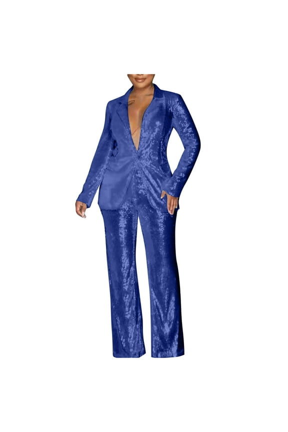 Casual 2 Piece Outfits for Women Pants Sets Women 2 Piece Outfits Women's Solid Color V-neck Sequin Long Sleeved+long Pants Two-piece Set My Items