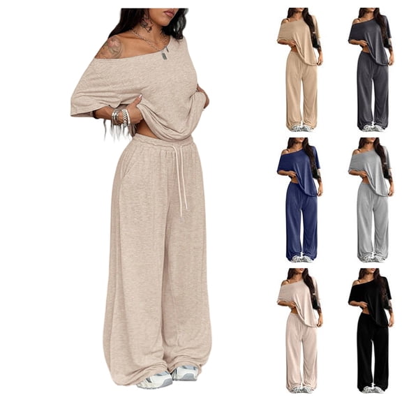 Casual 2 Piece Outfits for Women Sexy Long Sleeve Sweatsuit Jogging Long Pants Sets Tracksuit with Pockets Beige XL